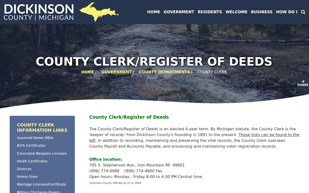 Dickinson County warrant records: County Clerk and Register of Deeds office page
