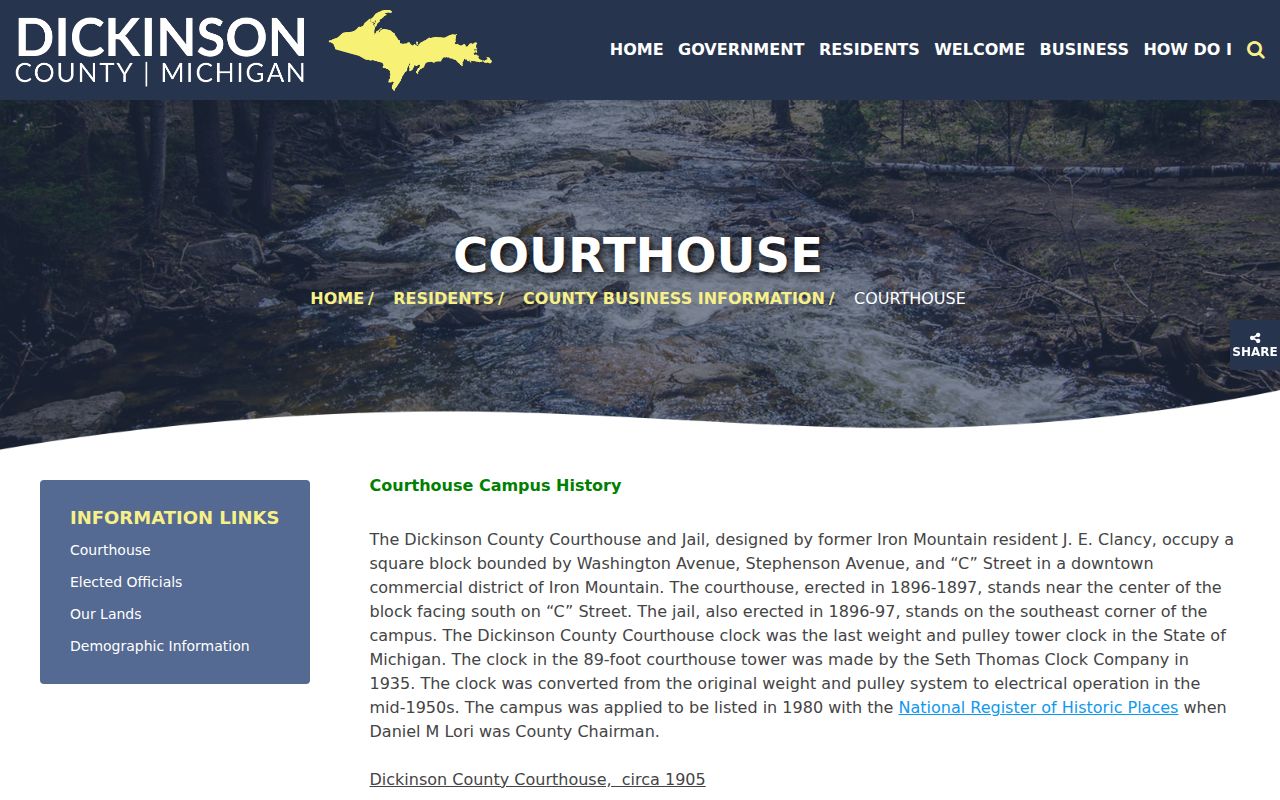 Dickinson County warrant records: historic courthouse and jail campus in Iron Mountain