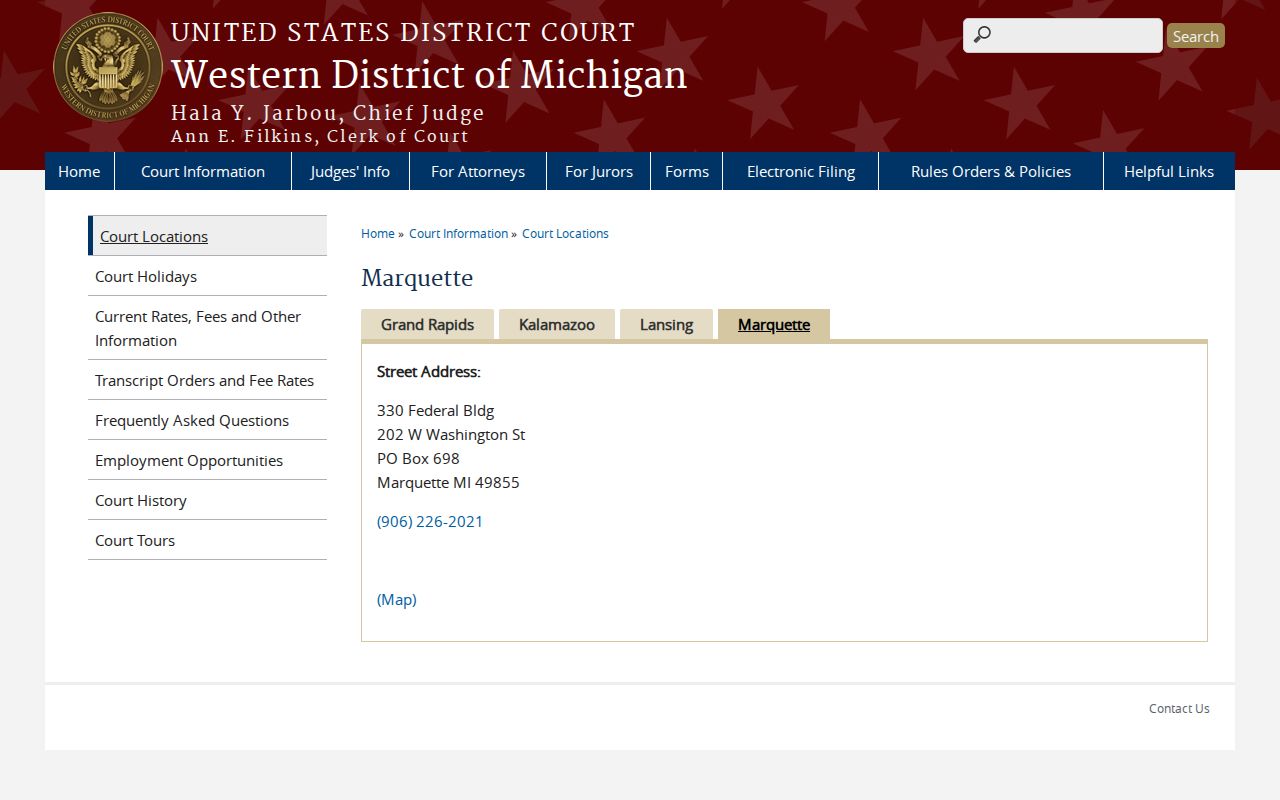 Dickinson County warrant records: Marquette federal courthouse for the Western District of Michigan
