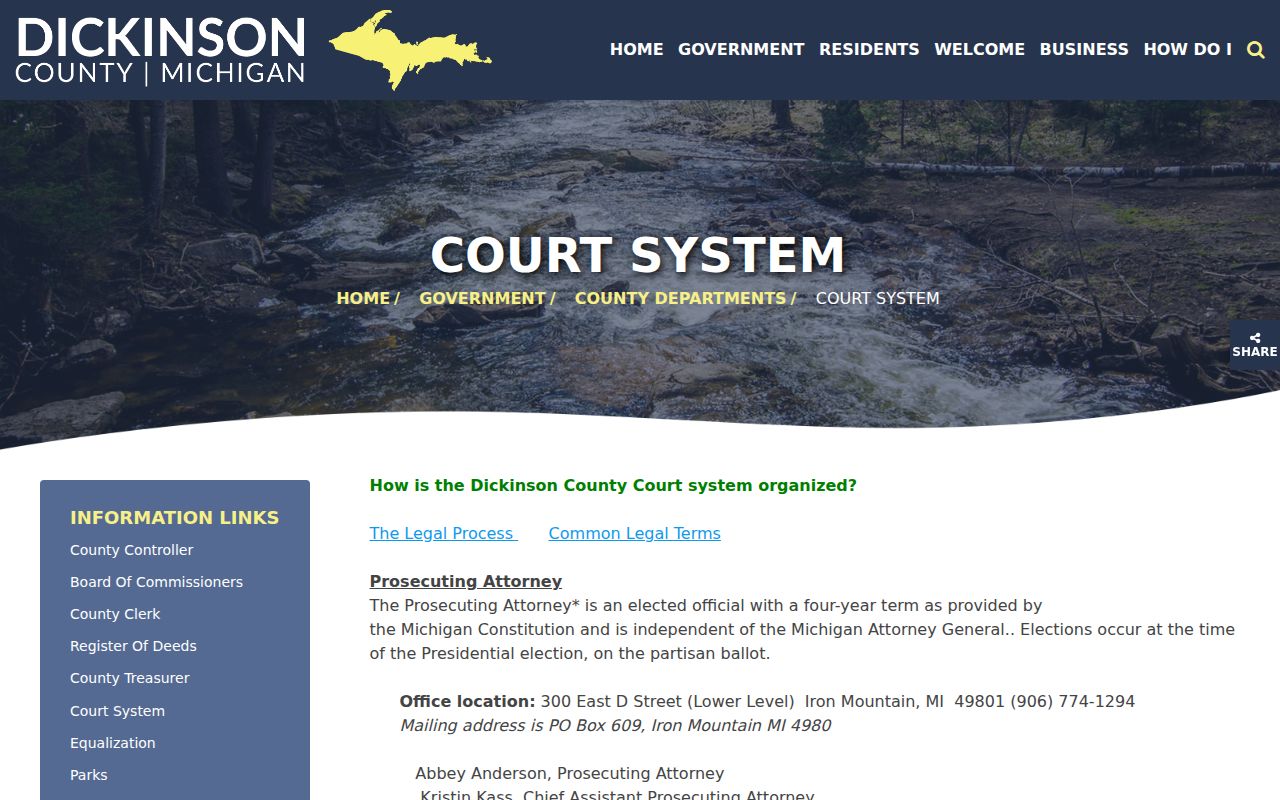 Dickinson County warrant records: 95B District Court jurisdiction and contact page